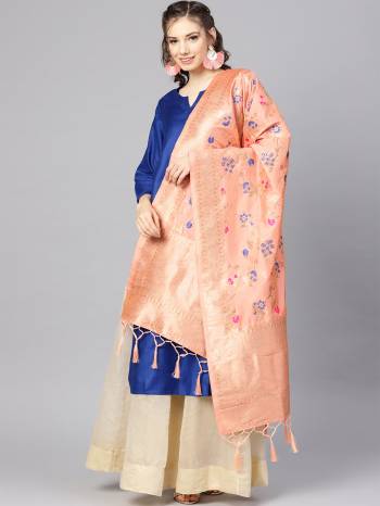 For A Proper Traditional Look, Pair Up Your Simple Attire With This Trendy Banarasi Art Silk Fabricated Dupatta. It Is Beautified With Weave All Over. Also It Is Light In Weight And Easy To Carry All Day Long