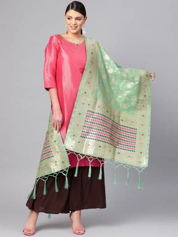 For A Proper Traditional Look, Pair Up Your Simple Attire With This Trendy Banarasi Art Silk Fabricated Dupatta. It Is Beautified With Weave All Over. Also It Is Light In Weight And Easy To Carry All Day Long