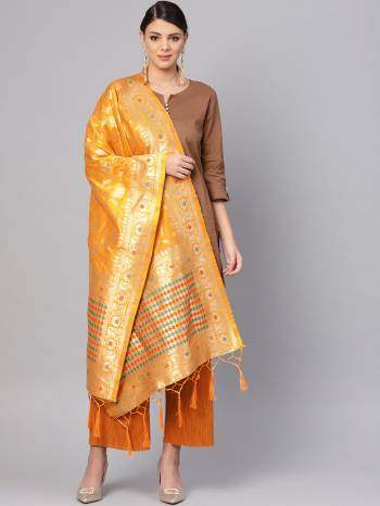 Enhance Your Look of gown and lehenga choli Or A Simple Kurti With Latest Trends Of Banarasi Dupatta Beautified With Attractive Weave All Over. You Can Pair This Up With Any Kind Of Ethnic Attire And In Same Or Contrasting Colored Attire.?