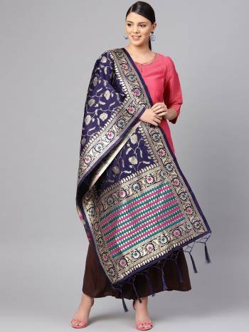 For A Proper Traditional Look, Pair Up Your Simple Attire With This Trendy Banarasi Art Silk Fabricated Dupatta. It Is Beautified With Weave All Over. Also It Is Light In Weight And Easy To Carry All Day Long