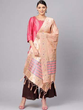 Enhance Your Look of gown and lehenga choli Or A Simple Kurti With Latest Trends Of Banarasi Dupatta Beautified With Attractive Weave All Over. You Can Pair This Up With Any Kind Of Ethnic Attire And In Same Or Contrasting Colored Attire.?