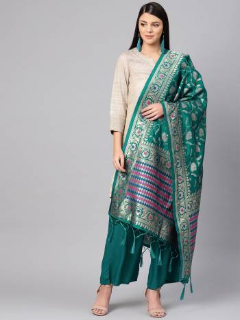 For A Proper Traditional Look, Pair Up Your Simple Attire With This Trendy Banarasi Art Silk Fabricated Dupatta. It Is Beautified With Weave All Over. Also It Is Light In Weight And Easy To Carry All Day Long