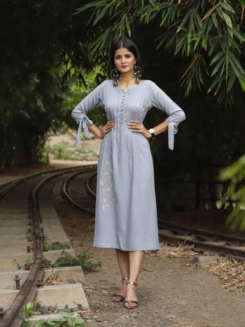 For Your College Wear, Home Or Work Place, Grab This Designer Readymade Kurti In Grey Color Fabricated On Rayon Beautified With Thread Work. It Is Light In Weight And Available In All Regular Sizes. 