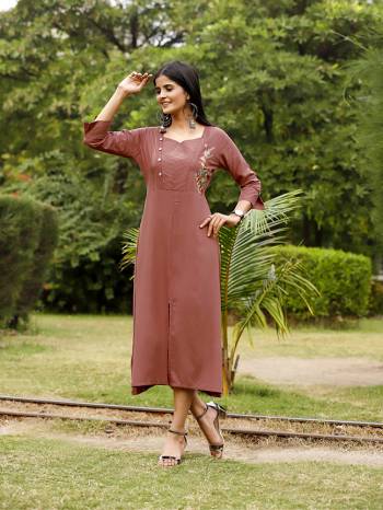 New Shade Is Here To Add Into Your Wardrobe With This Designer Readymade Kurti In Rust Brown Color Fabricated On Rayon. Its Fabric Is Soft Towards Skin And Ensures Superb Comfort All Day Long. 