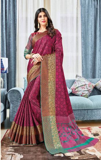 Grab This Brautiful Heavy Weaved Designer Saree For The Upcoming Festive And Wedding Season. This Saree And Blouse Are Fabricated Jacquard Silk With Detailed Weave All Over. Buy Now.