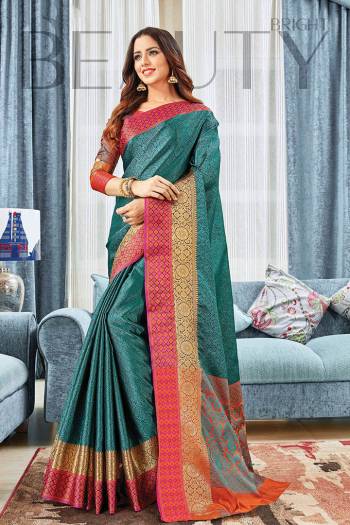 Grab This Brautiful Heavy Weaved Designer Saree For The Upcoming Festive And Wedding Season. This Saree And Blouse Are Fabricated Jacquard Silk With Detailed Weave All Over. Buy Now.