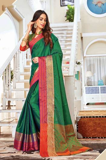 Grab This Brautiful Heavy Weaved Designer Saree For The Upcoming Festive And Wedding Season. This Saree And Blouse Are Fabricated Jacquard Silk With Detailed Weave All Over. Buy Now.