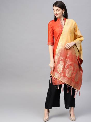 Enhance Your Look of gown and lehenga choli Or A Simple Kurti With Latest Trends Of Banarasi Dupatta Beautified With Attractive Weave All Over. You Can Pair This Up With Any Kind Of Ethnic Attire And In Same Or Contrasting Colored Attire.?