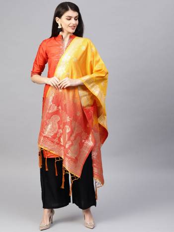 Enhance Your Look of gown and lehenga choli Or A Simple Kurti With Latest Trends Of Banarasi Dupatta Beautified With Attractive Weave All Over. You Can Pair This Up With Any Kind Of Ethnic Attire And In Same Or Contrasting Colored Attire.?