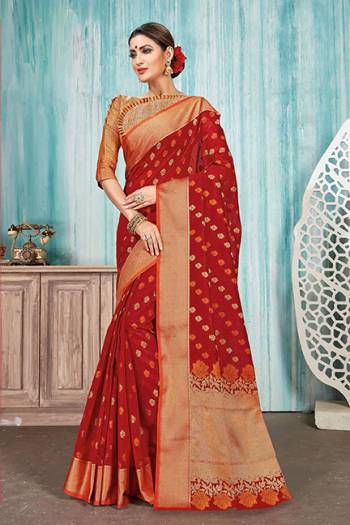 Celebrate This Festive Season With Beauty And Comfort In This Silk Based Maroon Colored Saree Paired With Red Colored Blouse. This Saree Is Fabricated On Art Silk Paired With Jacquard Silk Fabricated Blouse. Buy Now.