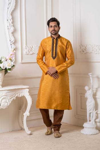 Grab This Amazing Pair Of Kurta And Chudidar For Men Fabricated On Art Silk.?This Kurta Is Suitable For Festive Wear Or Any Wedding Functions. It Is Light In Weight and Can Be Paired With Any Kind Of Bottom Like Chudidar, Pyjama Or Even Denims. Its Fabric Is Soft Towards Skin And Avialable In All Sizes. Buy Now.