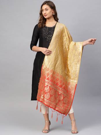 Enhance Your Look of gown and lehenga choli Or A Simple Kurti With Latest Trends Of Banarasi Dupatta Beautified With Attractive Weave All Over. You Can Pair This Up With Any Kind Of Ethnic Attire And In Same Or Contrasting Colored Attire