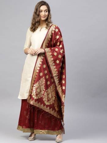 For A Proper Traditional Look, Pair Up Your Simple Attire With This Trendy Banarasi Art Silk Fabricated Dupatta. It Is Beautified With Weave All Over. Also It Is Light In Weight And Easy To Carry All Day Long