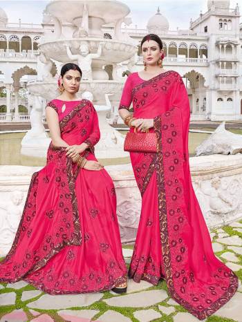 Adorn The Pretty Angelic Look Wearing This Heavy Designer Saree In Rani Pink Color Paired With Rani Pink Colored Blouse. This Saree Is Fabricated On Silk Georgette Paired With art Silk Fabricated Blouse. It Is Beautified With Pretty Tone To Tone Embroidery. 