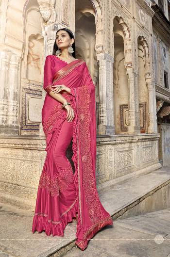 You Will Definitely Earn Lots Of Compliments Wearing This Attractive Looking Designer Saree In Pink Color. This Beautiful Saree Is Fabricated On Lycra Paired With Art Silk Fabricated Blouse. Buy This Beautiful Saree Now.