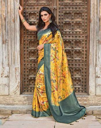 Make a poised statement in this summery and outstanding silk weaved saree is fresh hues and subtle details. Pair with heirloom jewels for that queenly appeal.