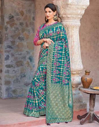 Make a poised statement in this summery and outstanding silk weaved saree is fresh hues and subtle details. Pair with heirloom jewels for that queenly appeal.