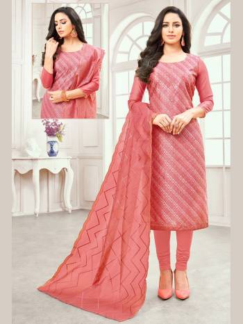 Look Pretty In This Simple And Elegant Looking Embroidered Dress Material In Pink Color. Its Thread Embroidered Top And Dupatta are Fabricated on Cotton Satin Paired With Cotton Fabricated Plain Bottom. Buy Now.