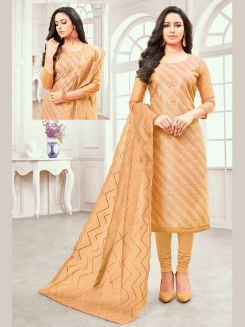 Look Pretty In This Simple And Elegant Looking Embroidered Dress Material In Beige Color. Its Thread Embroidered Top And Dupatta are Fabricated on Cotton Satin Paired With Cotton Fabricated Plain Bottom. Buy Now.