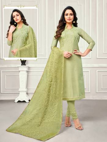 Look Pretty In This Simple And Elegant Looking Embroidered Dress Material In Light Green Color. Its Thread Embroidered Top And Dupatta are Fabricated on Cotton Satin Paired With Cotton Fabricated Plain Bottom. Buy Now.