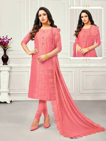 Look Pretty In This Simple And Elegant Looking Embroidered Dress Material In Pink Color. Its Thread Embroidered Top And Dupatta are Fabricated on Cotton Satin Paired With Cotton Fabricated Plain Bottom. Buy Now.