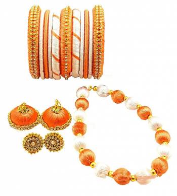 Grab This Beautiful Set Of Necklace Which Comes With A very Pretty?Pair Of Earrings And Bangles Set. This Pretty set Is Made With Resham Thread Beautified With Stone Work. It Can Be Paired With Any Same Or Contrasting Colored Ethnic Attire.