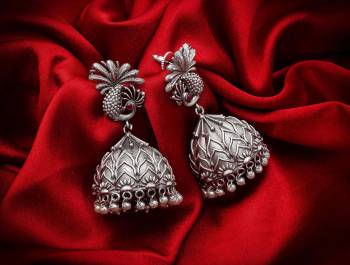 Grab This Pretty Earrings Set In Silver Color To Pair Up With Your Indo Western Attire. It Is Light In Weight And Can Be Paired With Any Colored Attire. Buy Now