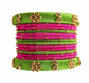 Grab This Beautiful Set Of Bangles To Pair Up With Your Ethnic?Wear, You Can Also Mix It With Other Plain Bangles For More Heavy Look. It Is Made With Resham Thread And Beautified With Stone Work, Pair These Up With Same Or Any Contrasting Colored Ethnic Attire.