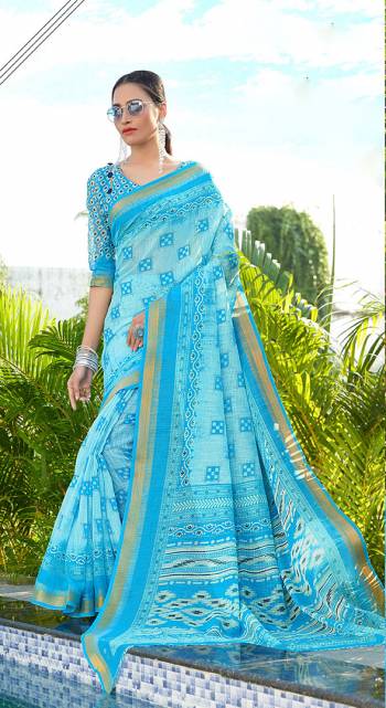 Here Is A Pretty Saree For Your Semi-Casual Wear. This Beautiful?Printed Saree Is Fabricated On Super Net Paired With Cotton Fabricated Blouse. Its Attractive Broad Border Is Beautified With Multi Colored Thread Work.