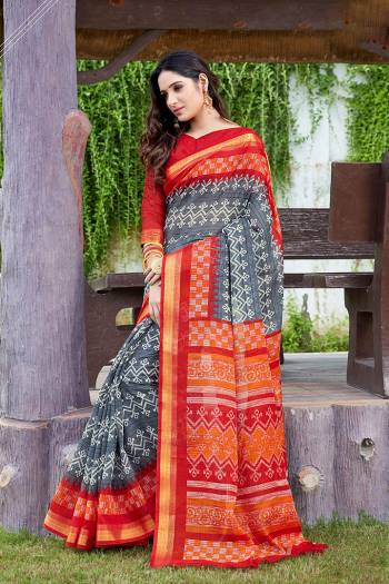 Here Is A Pretty Saree For Your Semi-Casual Wear. This Beautiful?Printed Saree Is Fabricated On Super Net Paired With Cotton Fabricated Blouse. Its Attractive Broad Border Is Beautified With Multi Colored Thread Work.