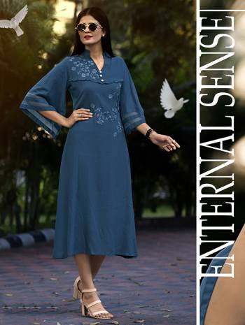 Simple And Elegant Looking Designer Readymade Kurti Is Here In Blue Color Fabricated On Rayon. It Is Beautified With Subtle Tone To Tone Thread Embroidery. Buy This Kurti Now.