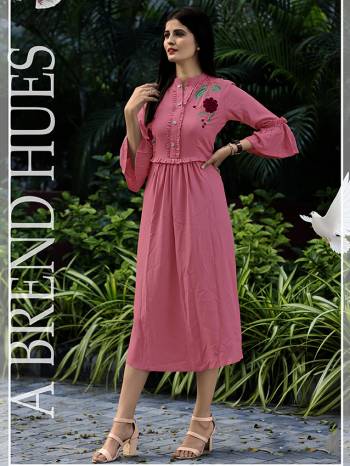 Look Pretty In This Designer Readymade Kurti In Pink Color Fabricated On Rayon. Its Fabric Is Soft Towards Skin And Easy To Carry All Day Long. Buy Now.