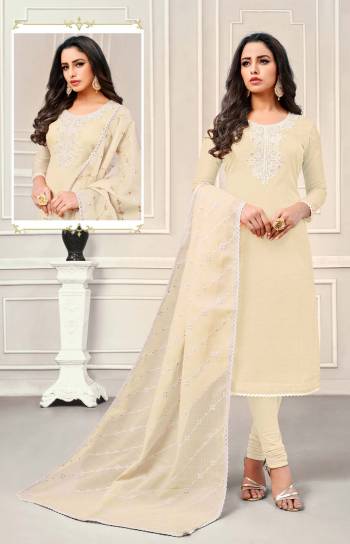 Look Pretty In This Designer Embroidered Suit In all Over Off-White Color. Its Top And Dupatta are Fabricated On Chanderi Cotton Paired With Cotton Bottom. Buy This Dress Material Now And Get This Stitched As Per Your Desired Fit And Comfort. 