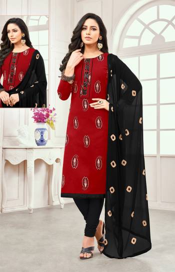 Add Some Casuals With This Cotton Based Dress Material In Maroon Colored Top Paired With Black Colored Bottom And Dupatta. Its Fabric Is Light Weight And Soft Towards Skin Which Ensures Superb Comfort All Day Long. 