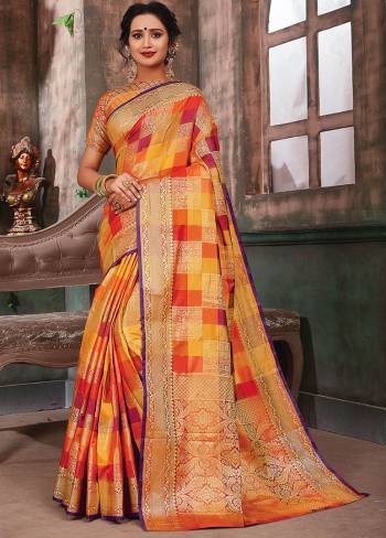 Go Colorful With This Designer Silk Based Saree In Multi Color. This Saree And Blouse Are Fabricated On Banarasi Art Silk Beautified With Multi Colored Checks And Heavy Weave All Over. Buy Now