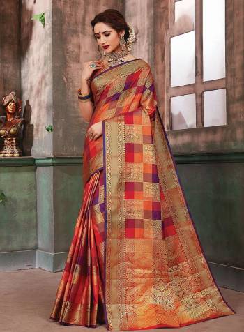 Go Colorful With This Designer Silk Based Saree In Multi Color. This Saree And Blouse Are Fabricated On Banarasi Art Silk Beautified With Multi Colored Checks And Heavy Weave All Over. Buy Now