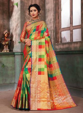 Go Colorful With This Designer Silk Based Saree In Multi Color. This Saree And Blouse Are Fabricated On Banarasi Art Silk Beautified With Multi Colored Checks And Heavy Weave All Over. Buy Now