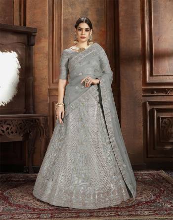 Here Is Very Elegant Looking Heavy Designer Lehenga Choli For The Upcoming Wedding Season In Pretty Grey Color. This Lehenga , Choli And Dupatta Are Fabricated On Net Beautified With Heavy Detailed Embroidery. Buy Now.