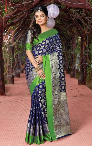 Flaunt Your Rich And Elegant Taste In This Pretty Silk Based Saree In Navy Blue Color. Its Pretty Blouse Is Fabricated On Jacquard Silk, Buy This Heavy Weaved Saree Now.