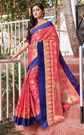 Celebrate This Festive Season Wearing This Designer Saree In Od Rose Pink Color. This Saree Is Fabricated On Art Silk Paired With Jacquard Silk Fabricated Blouse Beautified With Weave.