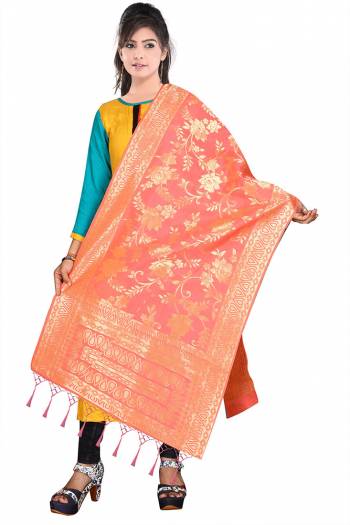 Enhance Your Look of gown and lehenga choli Or A Simple Kurti With Latest Trends Of Banarasi Dupatta Beautified With Attractive Weave All Over. You Can Pair This Up With Any Kind Of Ethnic Attire And In Same Or Contrasting Colored Attire