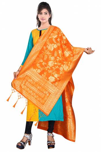 Enhance Your Look of gown and lehenga choli Or A Simple Kurti With Latest Trends Of Banarasi Dupatta Beautified With Attractive Weave All Over. You Can Pair This Up With Any Kind Of Ethnic Attire And In Same Or Contrasting Colored Attire