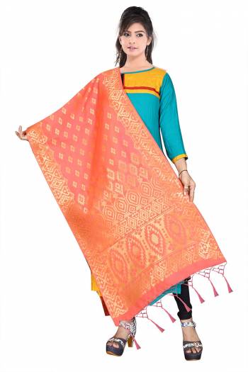 Enhance Your Look of gown and lehenga choli Or A Simple Kurti With Latest Trends Of Banarasi Dupatta Beautified With Attractive Weave All Over. You Can Pair This Up With Any Kind Of Ethnic Attire And In Same Or Contrasting Colored Attire