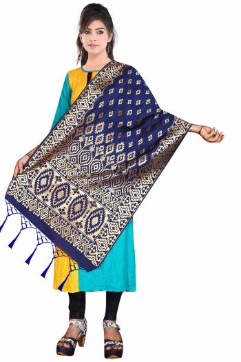 For A Proper Traditional Look, Pair Up Your Simple Attire With This Trendy Banarasi Art Silk Fabricated Dupatta. It Is Beautified With Weave All Over. Also It Is Light In Weight And Easy To Carry All Day Long