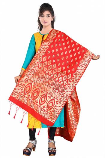 Enhance Your Look of gown and lehenga choli Or A Simple Kurti With Latest Trends Of Banarasi Dupatta Beautified With Attractive Weave All Over. You Can Pair This Up With Any Kind Of Ethnic Attire And In Same Or Contrasting Colored Attire