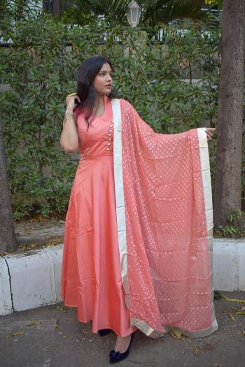 Simple And Elegant Looking Readymade Floor Length Suit Is Here In Old Rose Pink Color. This Pretty Suit Is Fabricated On Satin Silk Paired With Santoon Bottom And Georgette Fabricated Weaved Dupatta. 