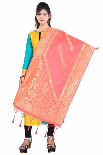 For A Proper Traditional Look, Pair Up Your Simple Attire With This Trendy Banarasi Art Silk Fabricated Dupatta. It Is Beautified With Weave All Over. Also It Is Light In Weight And Easy To Carry All Day Long