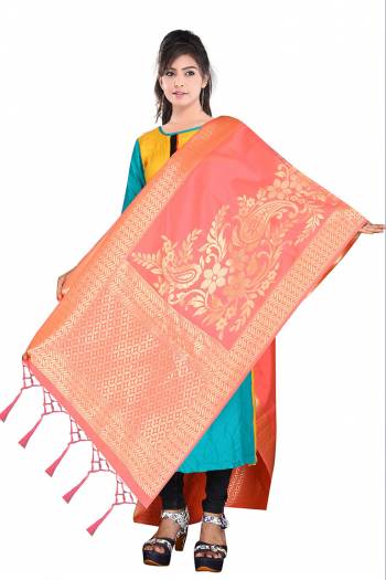 For A Proper Traditional Look, Pair Up Your Simple Attire With This Trendy Banarasi Art Silk Fabricated Dupatta. It Is Beautified With Weave All Over. Also It Is Light In Weight And Easy To Carry All Day Long