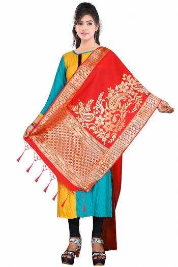 Enhance Your Look of gown and lehenga choli Or A Simple Kurti With Latest Trends Of Banarasi Dupatta Beautified With Attractive Weave All Over. You Can Pair This Up With Any Kind Of Ethnic Attire And In Same Or Contrasting Colored Attire