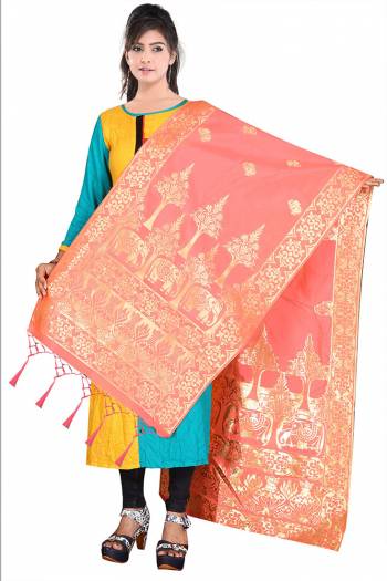 For A Proper Traditional Look, Pair Up Your Simple Attire With This Trendy Banarasi Art Silk Fabricated Dupatta. It Is Beautified With Weave All Over. Also It Is Light In Weight And Easy To Carry All Day Long